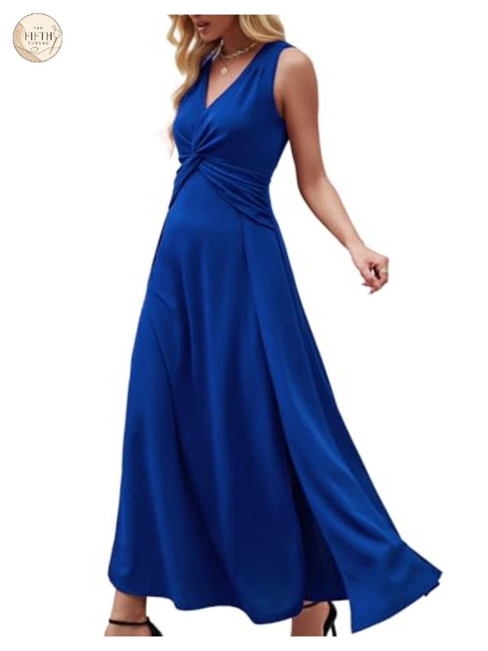 XEB Women's V Neck Sleeveless A-Line Midi Formal Wedding Guest Dress